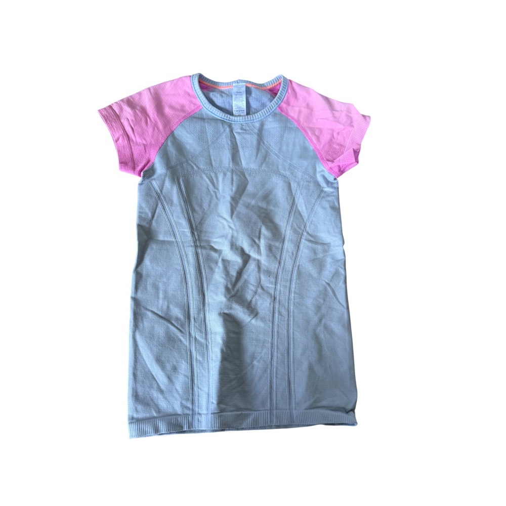 Ivivva Lululemon Swiftly Tech Short Sleeve Shirt Grey Pink Girls Size 8 IG3506S